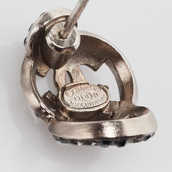 Chanel Silver Metal Strass/Black Crystal Mini CC Earrings - Picture 4 of 7